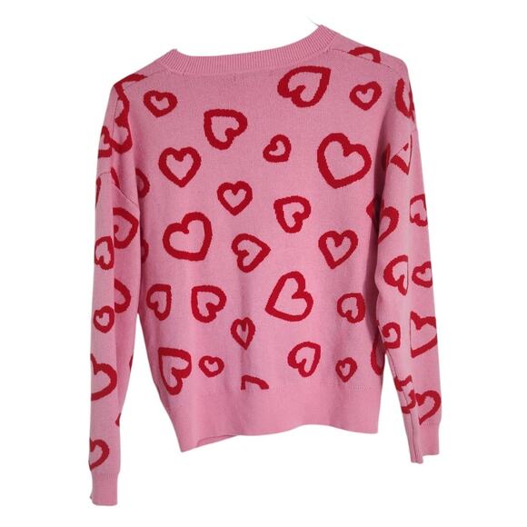 Major Label Group Pink Hearts Button Down Cardigan Sweater Womens Extra Small XS - Picture 2 of 4